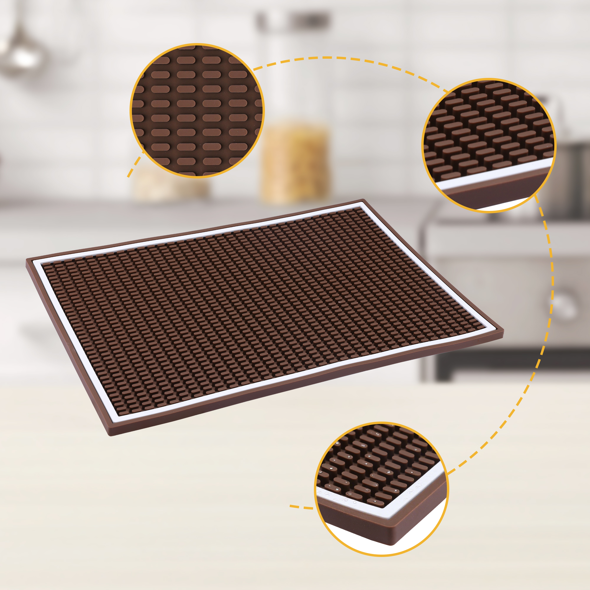 Unique Bargains Waterproof Dish Drying Mat with Concave Design Coffee 17.7*11.8*0.4 inch