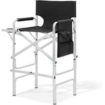QRKD Tall Director Chair for Seniors & Makeup Artists, 31" Seat Height, 250 lbs Capacity, Folding Chair with Side Table, Side Pocket & Cup Holder, Portable for Camping, Fishing & Events, Black