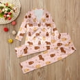 thumbnail image 2 of FINALGANG Girls Boys Outfit Unisex Kids Cartoon Print 2 Piece Homewear Set Long Sleeve Button Front Collared Top Elastic Waisted Pants Outfit For Daily Home Relaxation, 2 of 3