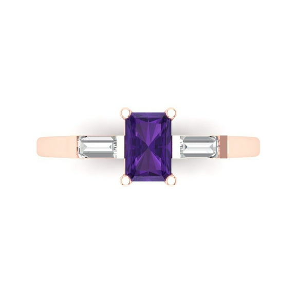 Clara Pucci 14K Rose Gold 0.8ct Amethyst Three-Stone Ring for Women