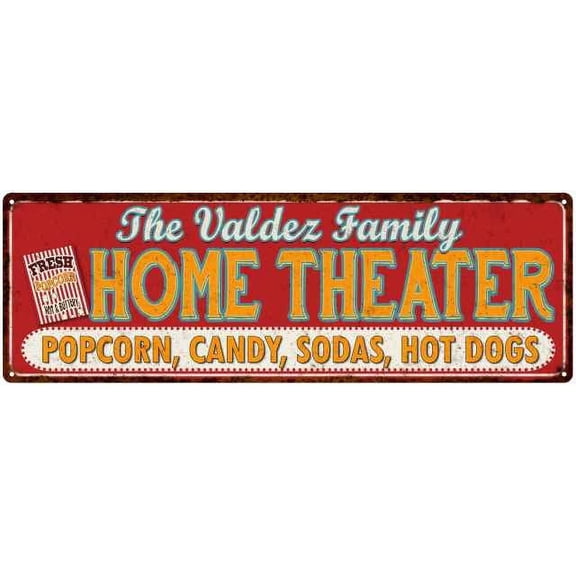 The VALDEZ Family Home Theater Sign Gift 6x18 Metal Movies Decor 106180100283