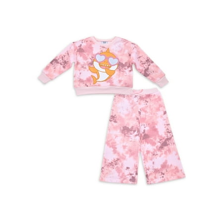 Baby Shark Baby and Toddler Girl Wide Leg Pant and Crew Neck Sweatshirt 2 Piece Outfit Set 12 Months-5T