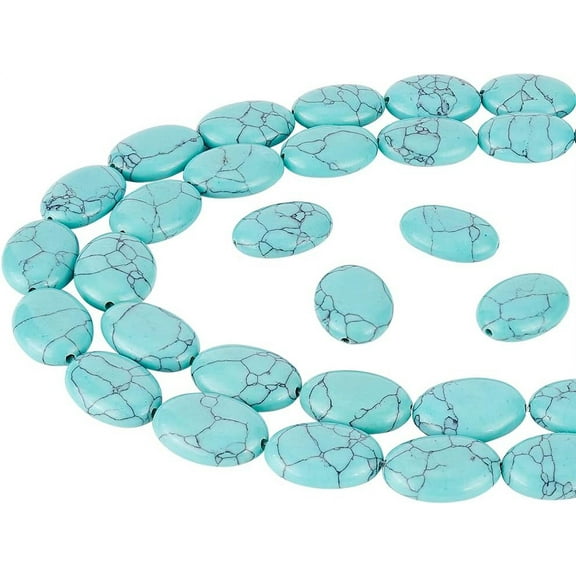 About 44 Pcs Flat Oval Stone Beads 18x13mm Flat Oval Gemstone Beads Crystal Loose Stone Beads Synthetic Turquoise Beads for DIY Bracelet Necklaces Jewelry Making