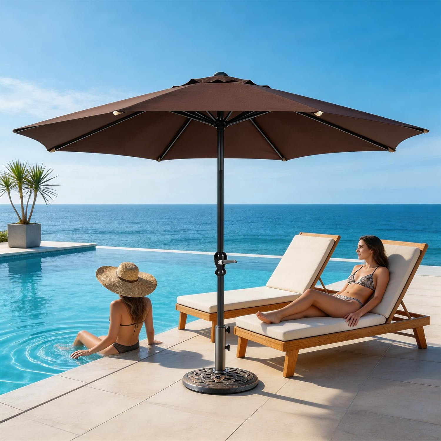 JIOABL Patio Umbrella Base with 2 Removable Pole Adapters, Heavy Duty Resin & Iron Stand, Waterproof, UV-Resistant, Adjustable, 30 lbs