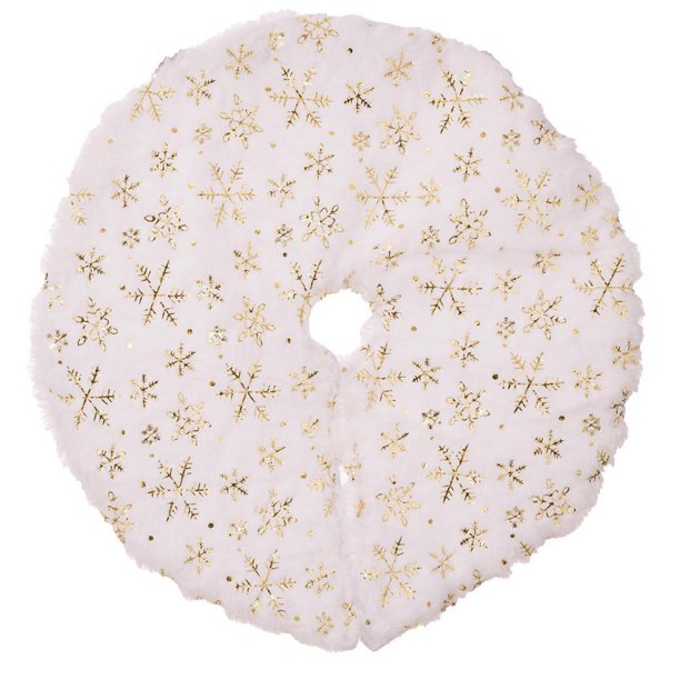 Faldas de árbol de Navidad de felpa de piel sintética, decoraciones navideñas, alfombrilla de Base de árbol redonda con patrón de pentagrama/copo de nieve