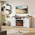 thumbnail image 3 of Sesslife Fireplace TV Stand with 2 Storage Drawers for 65" TVs, Farmhouse Entertainment Center Table with 2 Sliding Barn Doors and Hidden Compartments, TV Console Table for Living Room, Brown+White, 3 of 14
