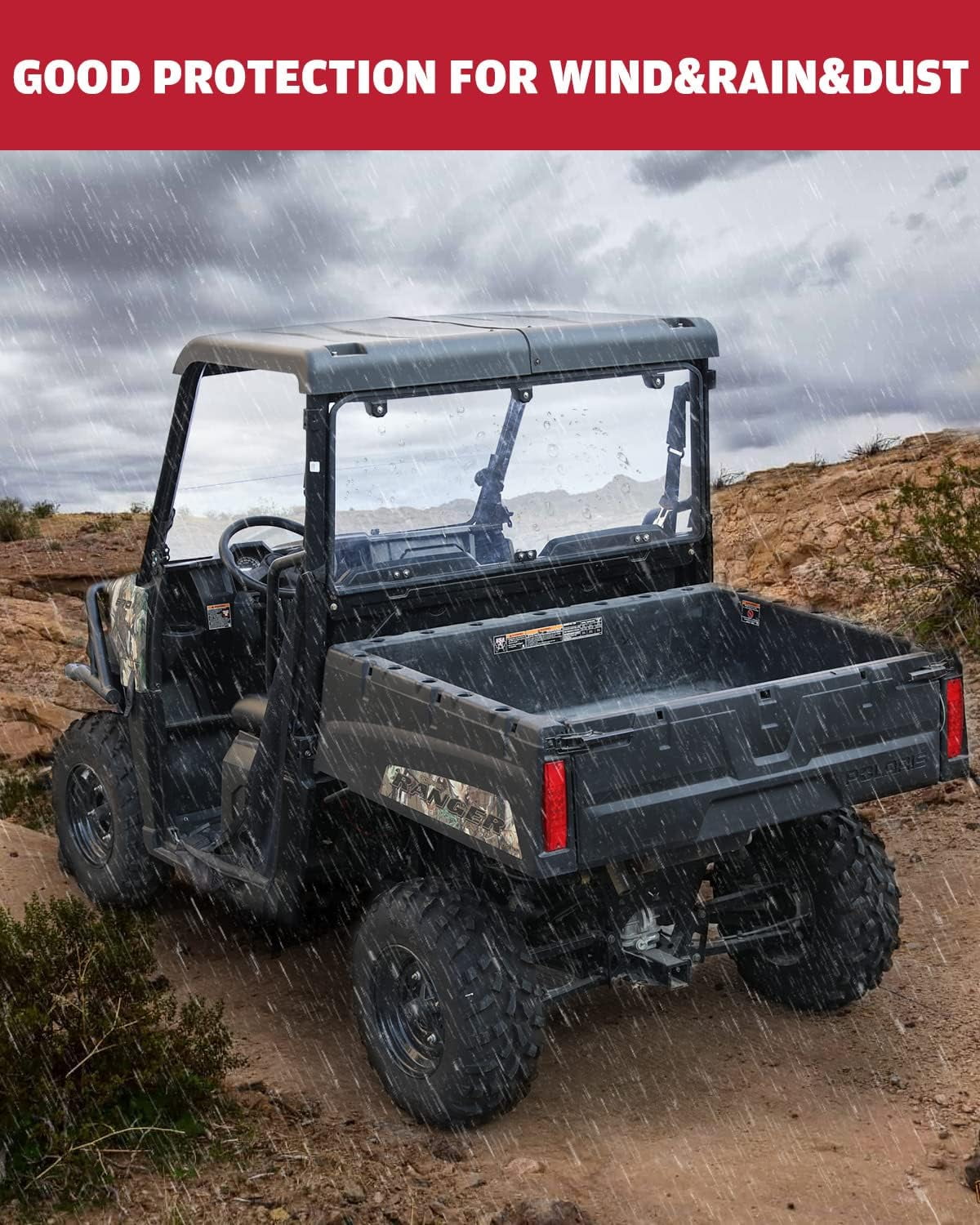 A & UTV PRO Rear Windshield for 2015-2023 Polaris Ranger Midsize 570 500 Crew / 2022-2023 SP 570 Accessories Back Window