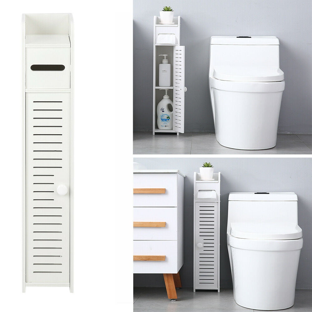 Thin Storage Bathroom Organizer for Paper Shampoo Small Bathroom Corner Floor Cabinet with Doors and Shelves White HOMCOM Toilet Paper Cabinet