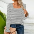 thumbnail image 5 of NTACZA Summer Tops for Women Long Sleeve Striped Print Black Square Neck T-Shirts Woman Shirts Plus Size L, 5 of 6