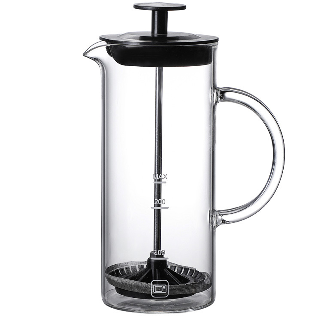 OROMYO Manual Milk Frother Glass Milk Foamer Hand Milk Froth Pot Heat