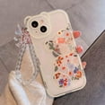 thumbnail image 4 of Compatible with iPhone 13 Case, Cute Flowers Floral Bear Cover with Lovely Wrist Strap Bracelet Chain for Girls Women, Clear Kawaii Camera Protection Pretty Trendy Phone Skin, 4 of 14