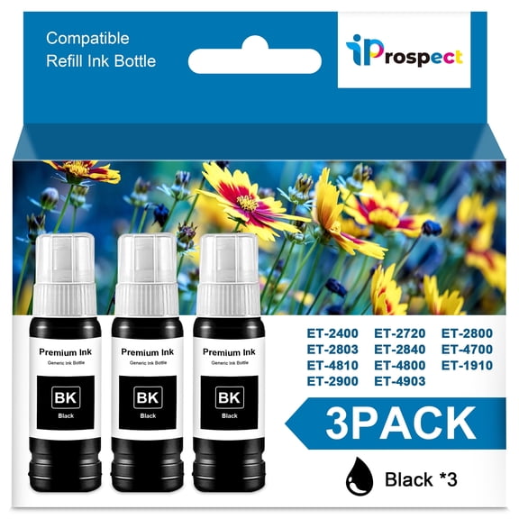 Black Ink Refill Bottle 3 pack Replacement for ET-1910 ET-2900 ET-4903 ET-2803 ET-2800 ET-2720 ET-4800 ET-3760 ET-3830 ET-3850 ET-4700 ET-4760 Printer