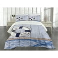 thumbnail image 3 of Ambesonne Marine Quilted Bedspread Set 3 Pcs, Holiday Seaman Ocean, King Size, Taupe Cream Navy Blue, 3 of 5
