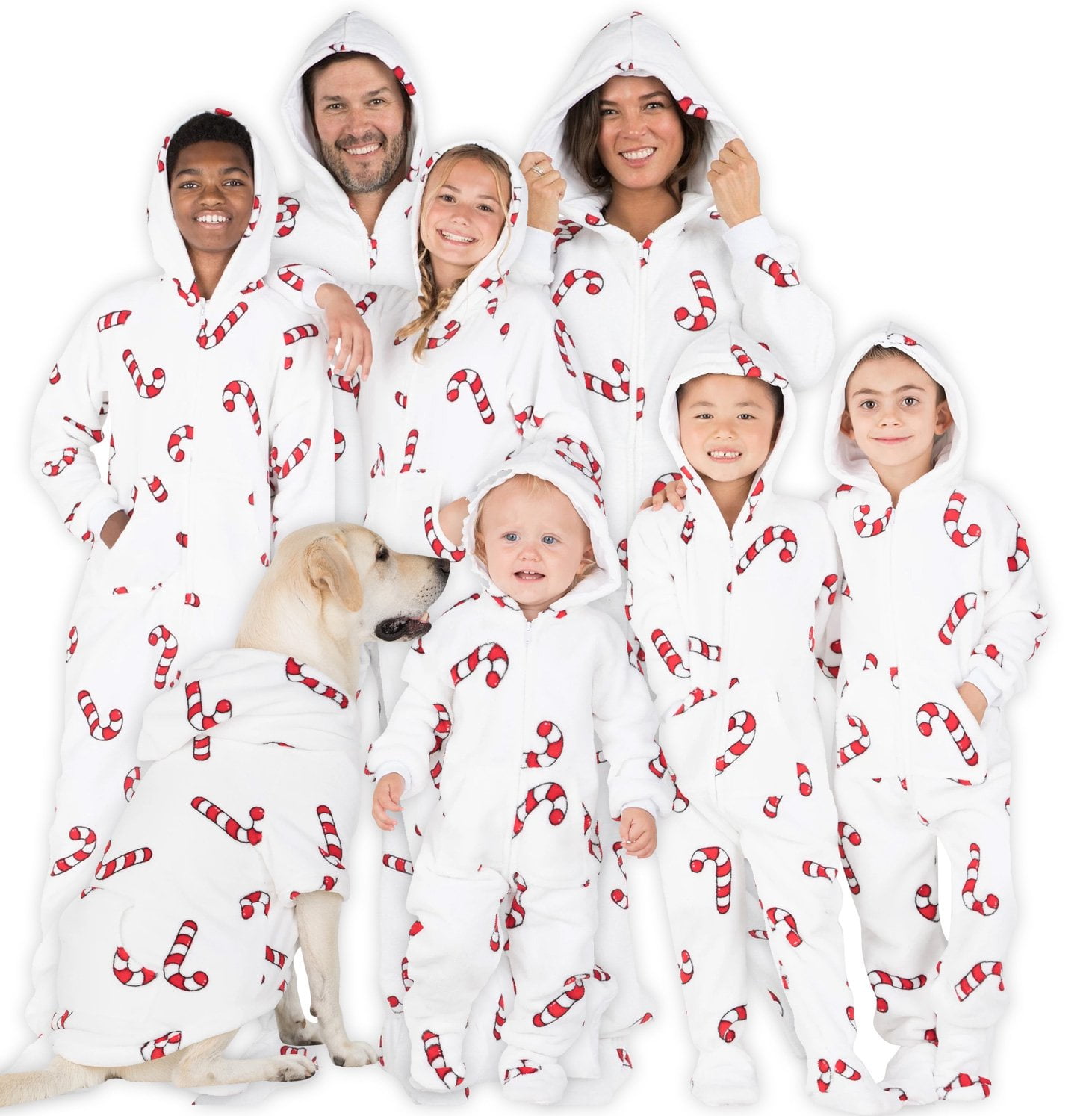 Footed Pajamas - Family Matching Peppermint Cane Hoodie Onesies for Boys, Girls, Men, Women and Pets - Pet - XSmall (Fits Up to 10 lbs)