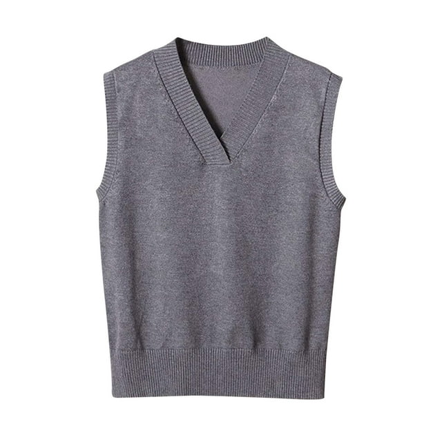 Dagegui Knit Vest Sweaters for Women V-Neck Sleeveless Tank Tops Solid Fall Pullover Tops Dark Gray,M