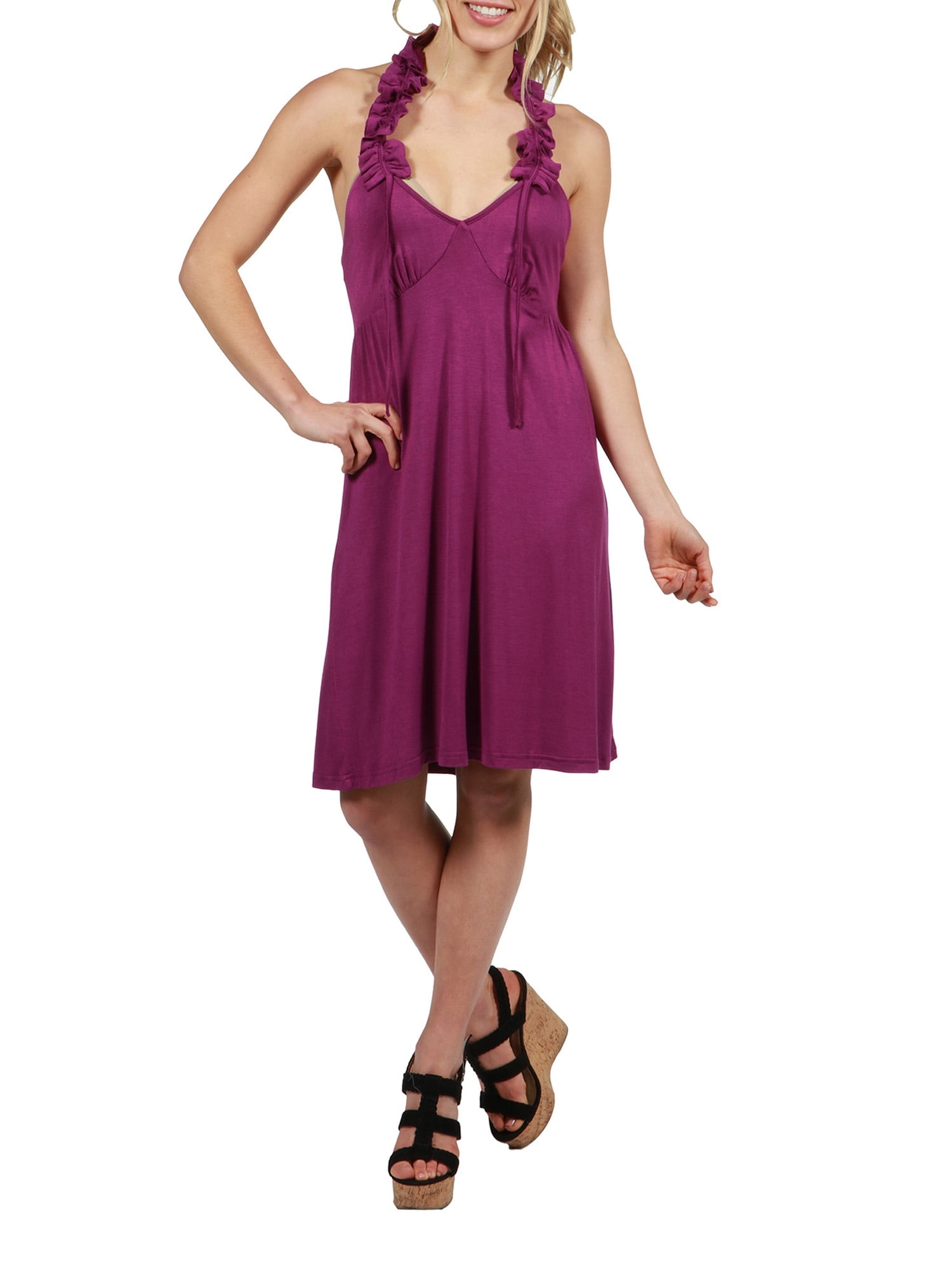24Seven Comfort Apparel Kyra Ruffle Halter Dress - Walmart.com