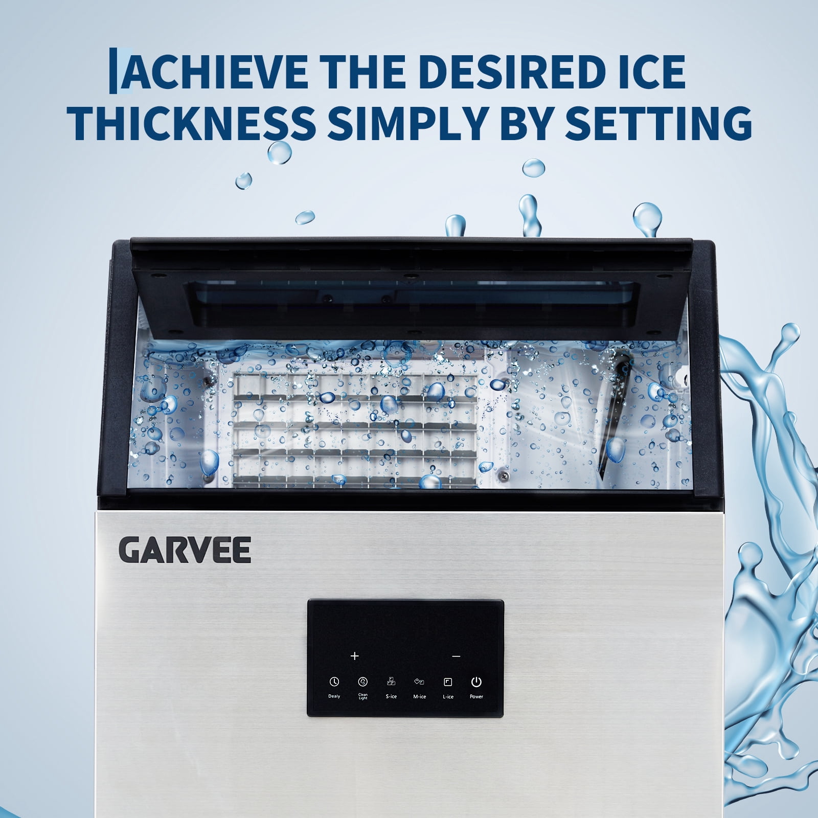 Garvee Commercial Ice Maker Machine, Dual Water Inlet, 120V/60Hz Stainless Steel Ice Maker with Adjustable Ice Thickness, Smart Control Panel, Fast 15-Min Ice Cycle for Home Bar Kitchen Office