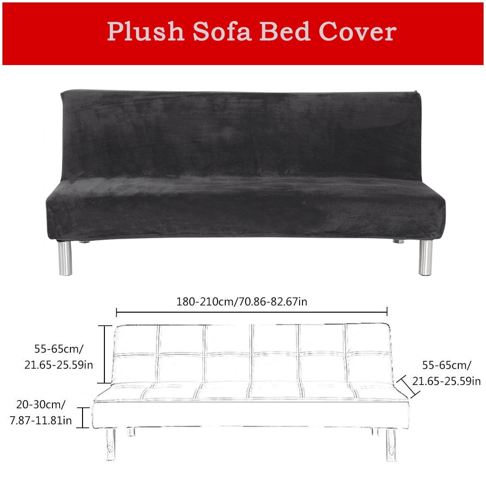 CJC Armless Plush Sofa Bed Cover - Stretch Velvet Sofa Bed Slipcover - Thicker Folding Futon Sofa Cover Protector, Dark Gray