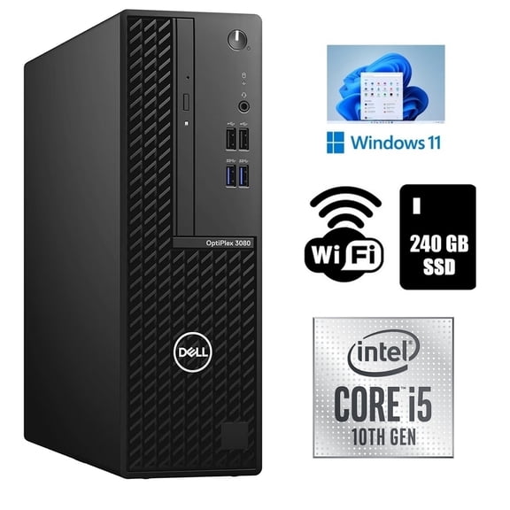 Restored Dell OptiPlex 3080 SFF Desktop Computer Octa Core i5-10500 10th Gen 16GB RAM 240GB SSD Wi-Fi Windows 11 Pro (Refurbished)