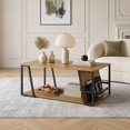 thumbnail image 2 of 2 Tier Rectangle Coffee Table with Storage Shelf and Compartment, Industrial Accent Table for Living Room,Natural, 2 of 8