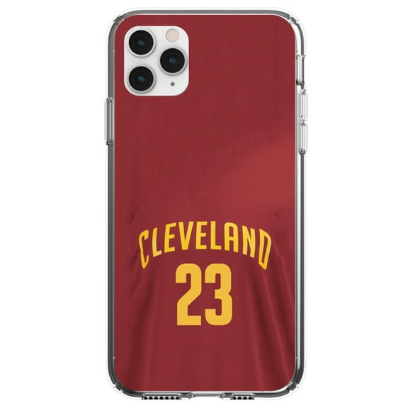 DistinctInk Clear Shockproof Hybrid Case for iPhone 11 (6.1" Screen) - TPU Bumper, Acrylic Back, Tempered Glass Screen Protector - Cleveland 23 Jersey - Show Your Love of Basketball