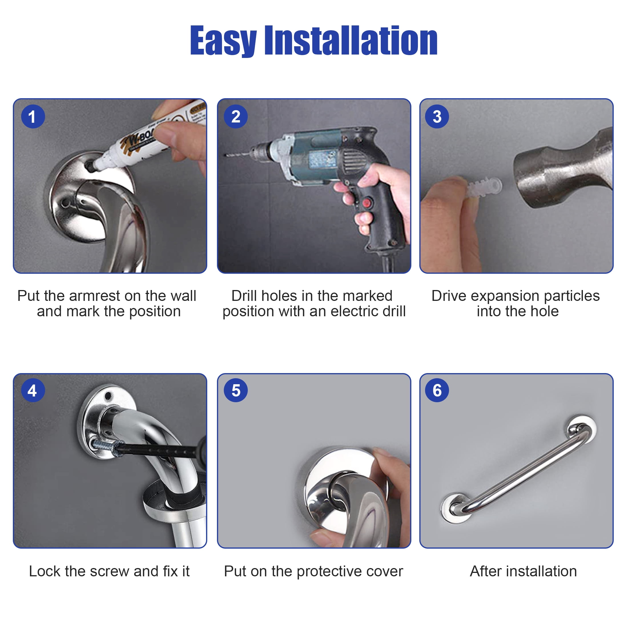 2pcs Shower Grab Bar, EEEkit 12in Stainless Steel Bathroom Grab Bar, Shower Handle, Safety Hand Rail Support, Bathroom Balance Grip Bar, Senior Assist Bath Handle for Handicap Elderly Injury Pregnant