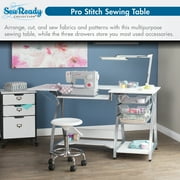 Sew Ready Pro Stitch Adjustable Sewing Machine Table with 3 Storage Drawers, White/Silver
