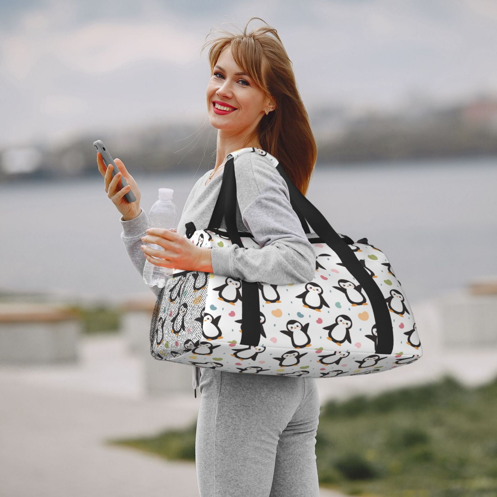 Kdxio Colorful Hearts Penguin Travel Duffel Bag Gym Bag Weekender Travel Bag Gym Bag for Women &Men Airplane Travel Essentials for Flying