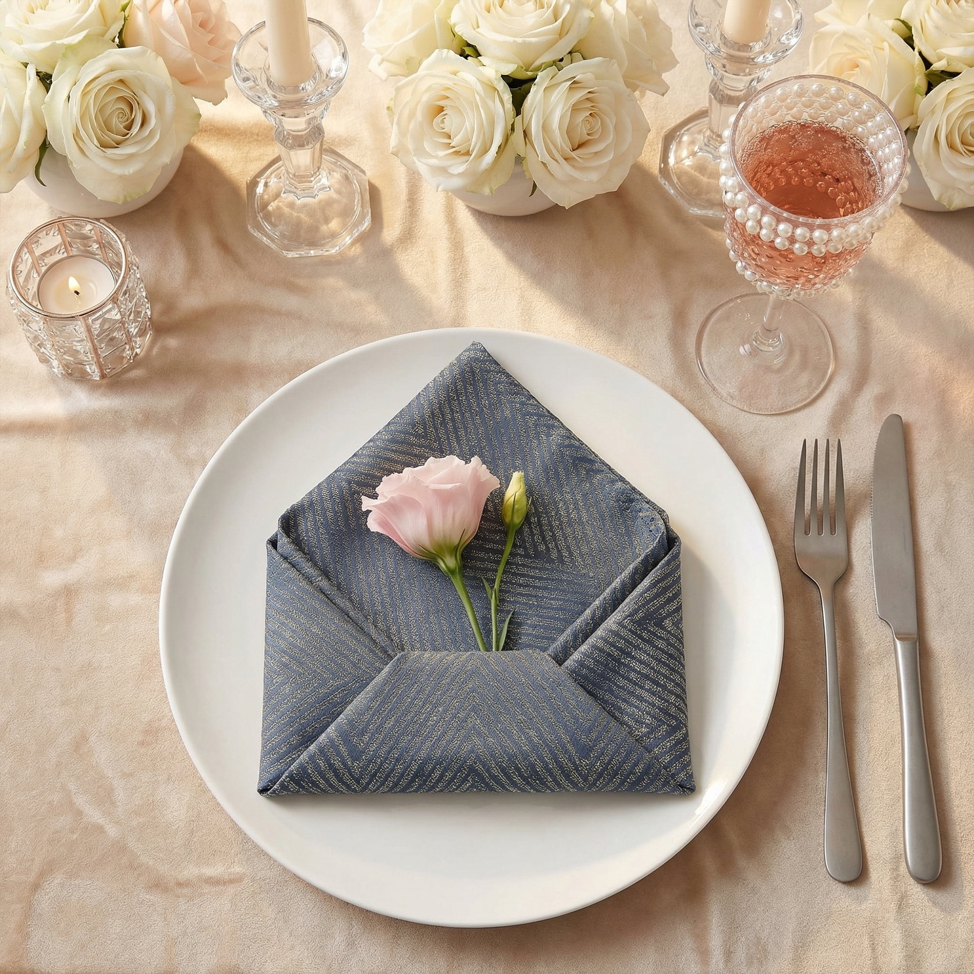 Unique Bargains 6 Pack Cotton Washable Reusable Dinner Napkins for Events Blue 18"x18"