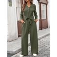 thumbnail image 5 of Womens Jumpsuits Long Sleeve V Neck Dressy Casual Wide Leg Pants Romper 2025 Autumn Outfits  Green L, 5 of 9