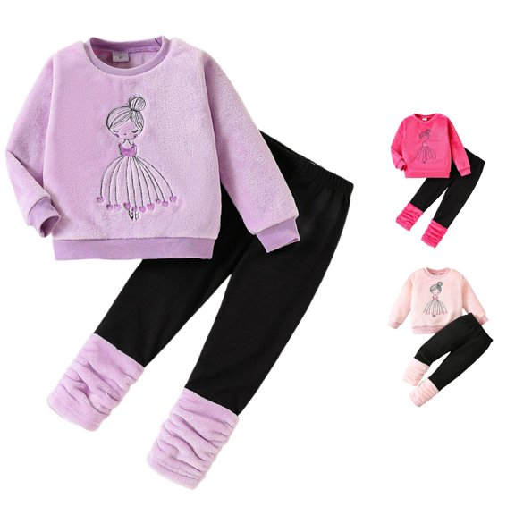 ZXLBBD Girls Outfits Sets Winter Cute Cartoon Hoodie and Pants Toddler Outfit for Daily Wear and Outdoor Activities Clothes Sets,Purple,Size 3 Y-4 Y