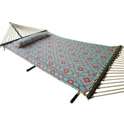 Coral Coast Morrocan Quilted 2 Person Hammock, Coral and Spa Blue Color, Product Assembled Size 145.65 ft L x 55 ft W
