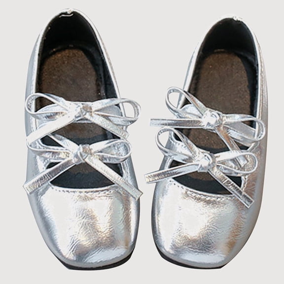 Gyujnb Double Bow Mary Jane Flat Shoes for Girls, Adjustable Strap, Flat Heel, Closed Toe, Casual Dress Shoes (Toddler, Little Girls, Big Girls),8.5-9 Years