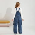 thumbnail image 5 of Fesfesfes Girls Fashion Adjustable Straps Wide Leg Denim Overalls and Metal Buttons Cute Casual Jumpsuit for Teen Youth Kids(Blue#1,8-9 Years), 5 of 8