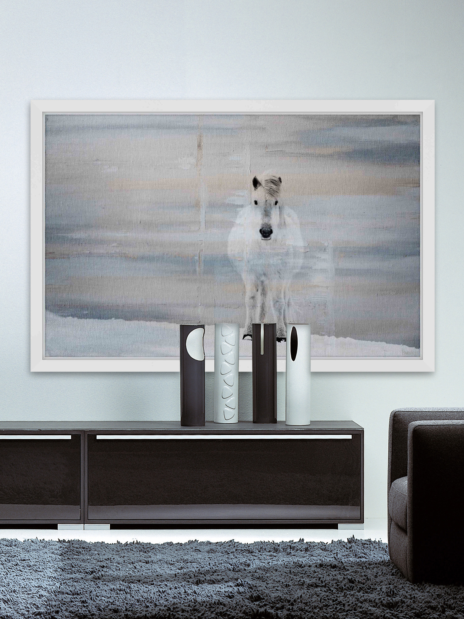 "White Horse Forward" Framed Painting Print