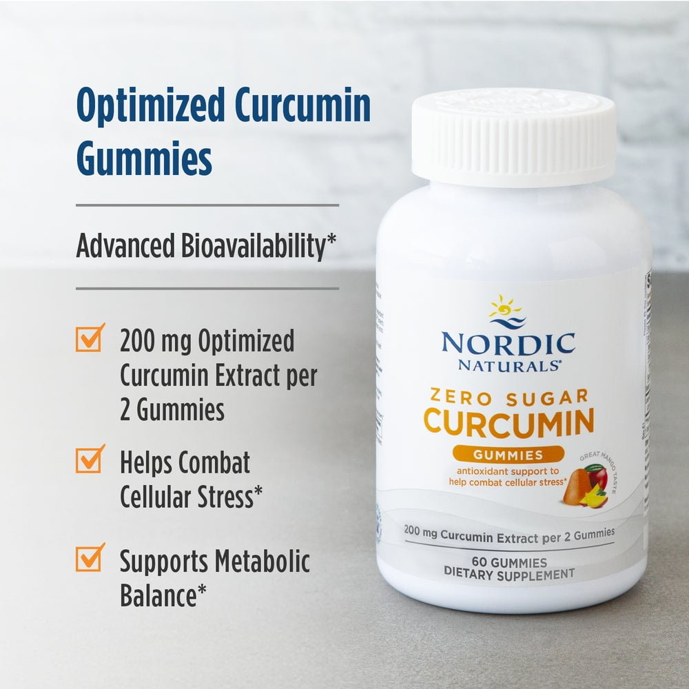 Nordic Naturals Zero Sugar Curcumin Gummies, 200 Mg, Non-GMO, 60 Count
