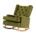thumbnail image 7 of Modern Velvet Rocking Chair, Upholstered Lounge Accent Chair with Solid Wood Base & Comfy Armrest & Oversize High Backrest, Simple Design, Single Sofa Nursery Rocker for Home and Ofiice, Olive, 7 of 7
