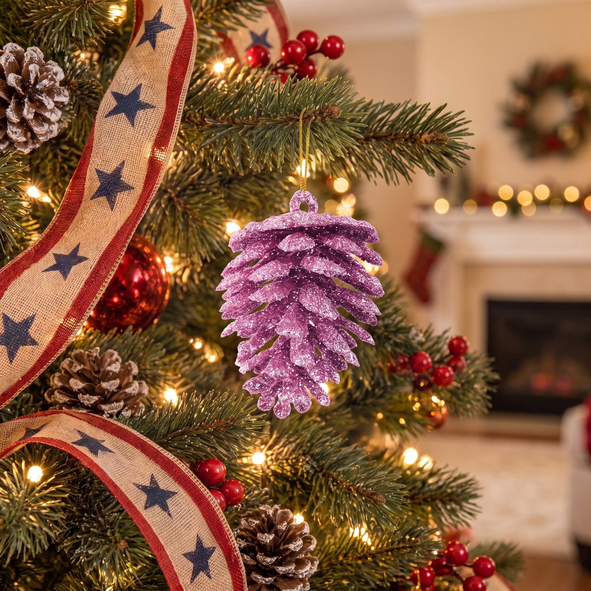 12-Count Pink Glitter Pinecone Christmas Ornaments, 2.4", by Holiday Time