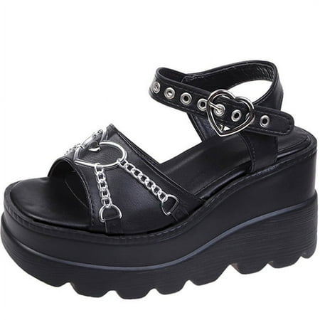 

Elegant Women s Open Toe Wedge Sandals with Heart Detail - Comfortable Mid Heel Secure Buckle Strap Perfect for Valentine s Day-38