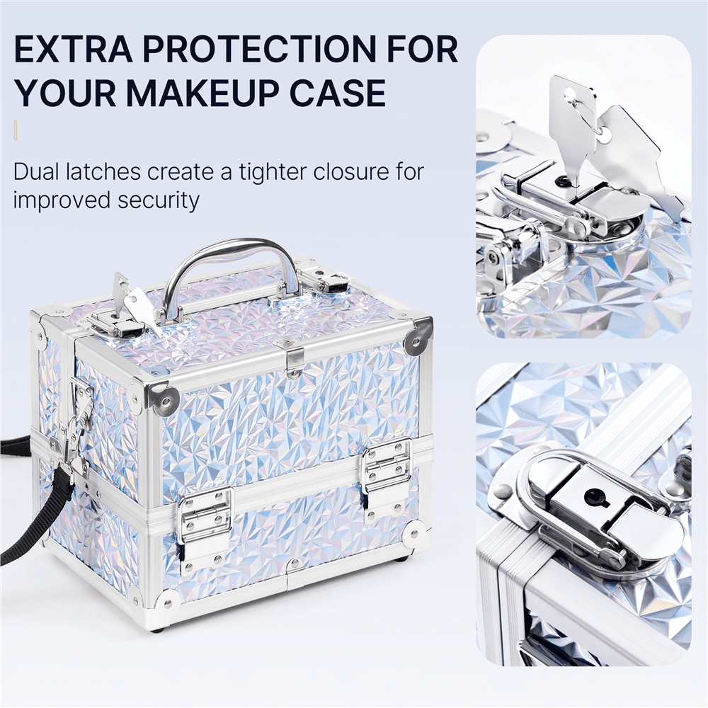 Renwick Portable Makeup Train Case with Mirror and 2 Trays, Silver
