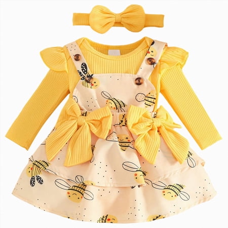 6-9 Months Newborn Unisex Jumpsuit Sleep & Play One-Piece Bodysuit Baby Girl Clothes Suspender Skirt Ruffled Romper +Jeans Dress + Headband Outfits 0 18 Months Yellow Rompers Baby Gift