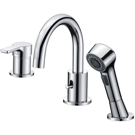 

Bathroom Faucet 3 Hole Bathtub Widespread Sink Faucets Chrome with Shower Diverter Pull Out Shower Head Roman Bathtub Waterfall Spout Filler Faucet for Baby
