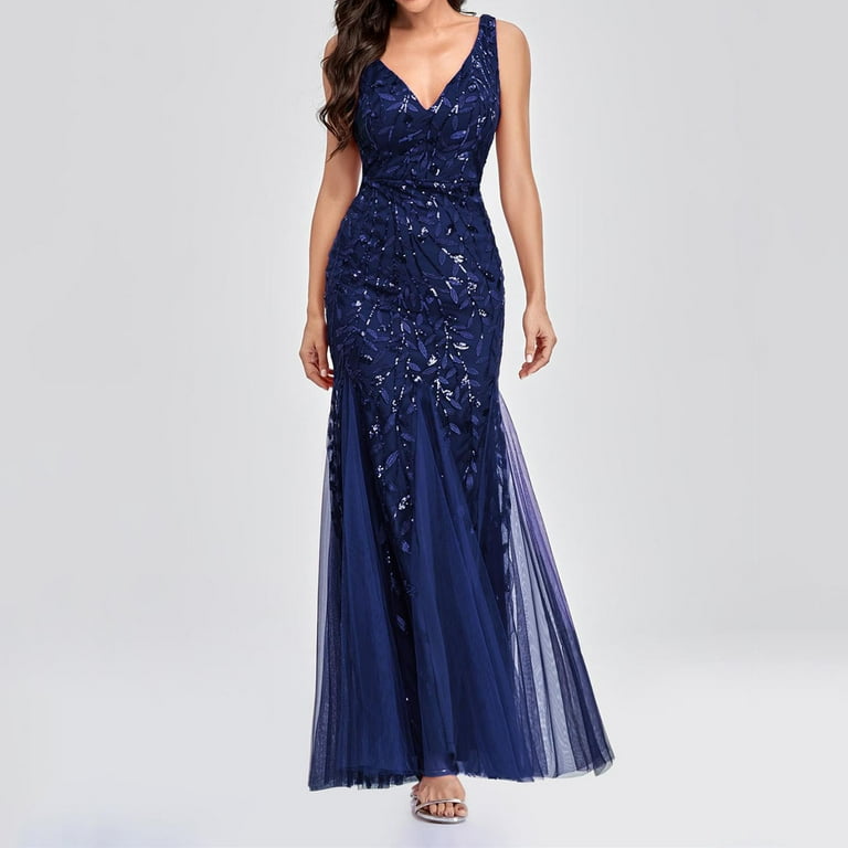 Navy blue fishtail dress clearance