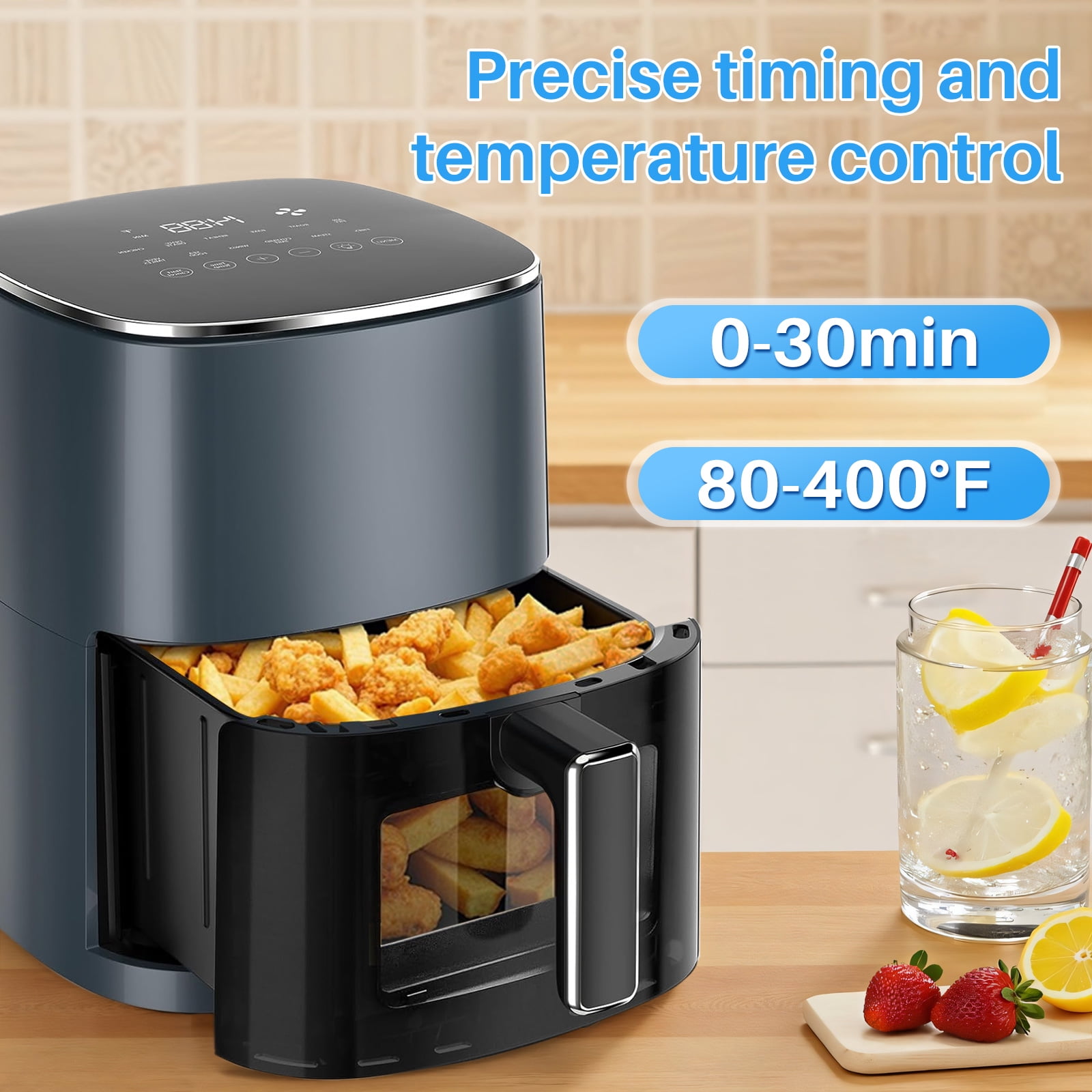 6Qt Air Fryer, Gray 12-in-1 Functions Air Fryer, Automatic Shutoff, Built-in Timer, Basket, Oil, Frying 400°F Max