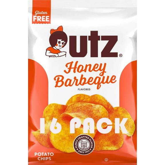 Utz Honey Barbeque Potato Chips Snack Bags 🍯🔥 1.5 oz Each (Pack of 16) | Sweet & Smoky BBQ Flavor | Fresh & Crunchy | Gluten Free Snack | SUPERDEALS Value Bundle 🎁   Mystery Gift Surprise