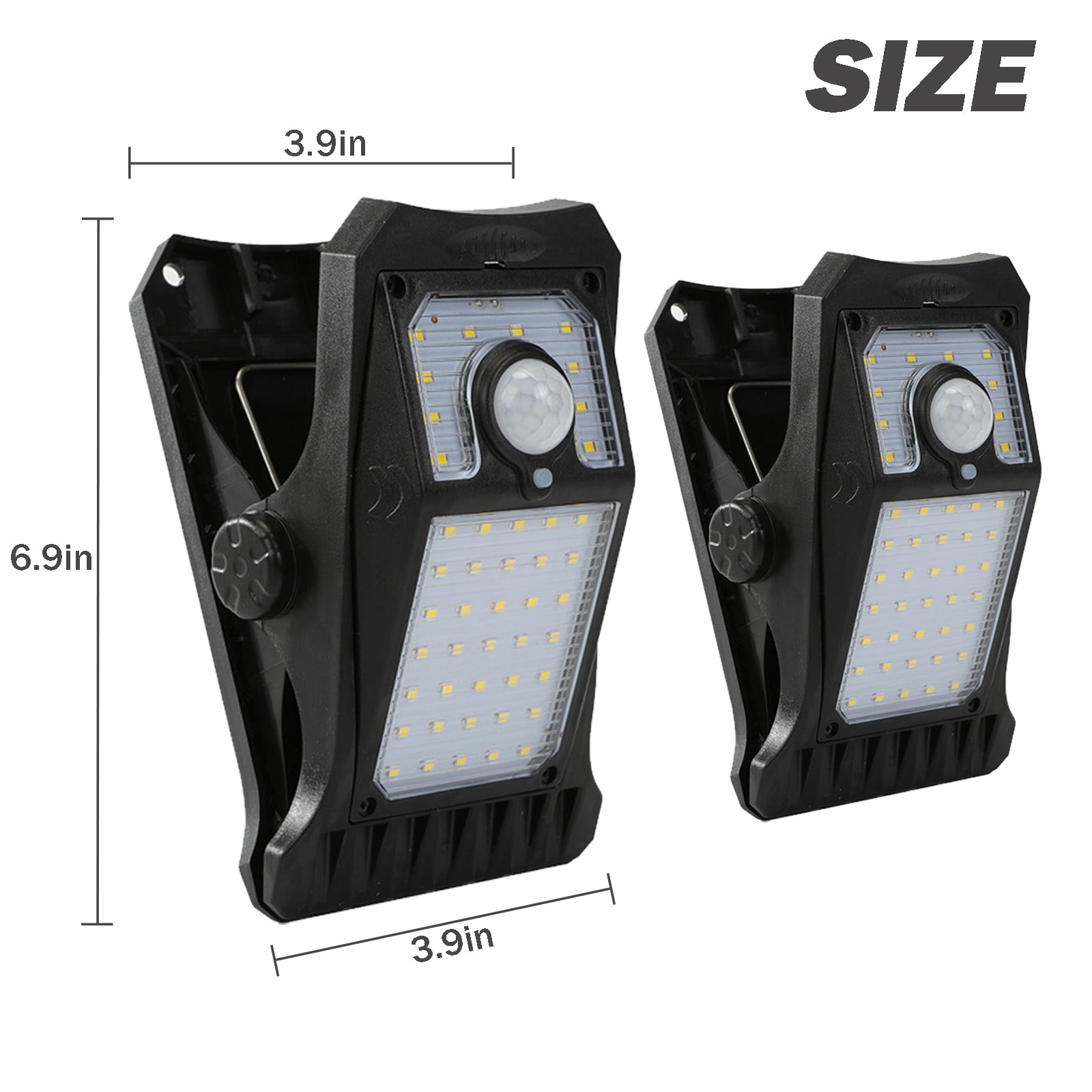 Solar Outdoor Lights, 45 LEDs Motion Sensor Solar Safety Light with 3 Modes, Portable Clip-on Solar Lights Outdoor Waterproof, 2 Pack Solar Flood Lights for Outside Yard Patio Fence Deck Porch