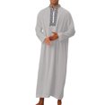 thumbnail image 2 of XDZJLR Men's Shirts Muslim Arabia Casual Long Sleeve Pocket Loose Robe Robe Plaid Printing Shirts for Men, 2 of 4