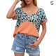 thumbnail image 1 of Camiseta de mujer de manga corta, cuello redondo, estampado, empalme, camiseta informal, naranja, S Noticed AP001236-13, 1 of 7