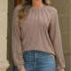 thumbnail image 2 of Camisa de manga larga con encaje recortado para mujer: top de punto informal de negocios, poliéster y spandex, tallas S-XXL, moda otoñal, 2 of 7