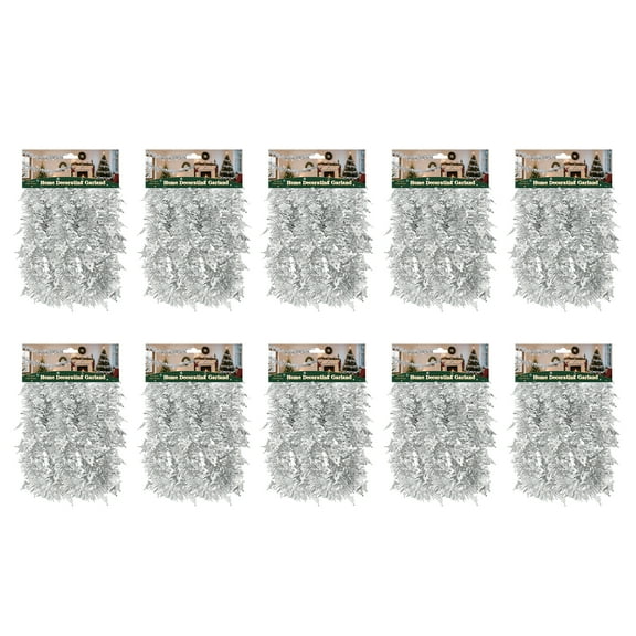 LAMPHOME 10 Pack 10ft Silver Tinsel Garland, 3.5in (9cm) Wide Glitter Metallic Twist Garland, Indoor Outdoor Decor for Christmas, Wedding, Party